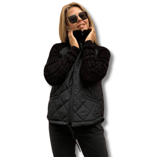 Astrid - Casual, effen, gebreid patchwork jack met ritssluiting